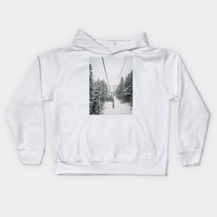 cable car through snowy forest Kids Hoodie